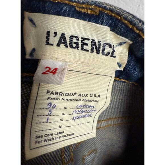 L’Agence Sada Slim Leg Cropped High Rise Raw Hem Denim Blue Jeans Size 24 - Picture 11 of 11